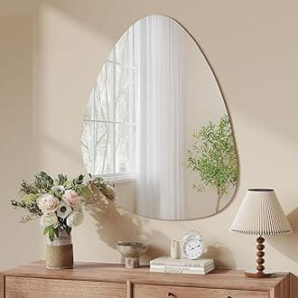 Dripex 65 x 50cm Irregular Wall Mirror, Frameless Bathroom Mirror Wall Mounted with Pre-Fitted Hanging Holes & Fixing Kit - Wall Mounted Horizontally or Vertically