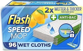 Flash Speedmop Wet Floor Cleaning Wipes, 96 Cloths (24x4), Antibac Lemon Multi-Surface, Trap & Lock Daily Dirt, Grease & Grime Without Getting Down On Your Knees ( Package may vary)