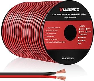 16AWG 50FT Electrical Wire Cable 2 Conductors Red Black Cable Hookup LED Lighting Strips Flexible Wire Extension Cord 12 Gauge Copper Clad Aluminum Copper Wire 12V/24V DC Cable