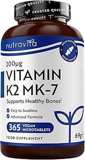 Nutravita Vitamin K2 MK 7 200mcg - 1 Year Supply - 365 Vegan Micro Tablets (Not Capsules) - Supports Maintenance of Normal Bones - High Strength Menaquinone MK7 - Made in The UK