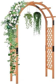 7.7FT Wooden Garden Arbor Trellis, Outdoor Pergola Arch with Climbing Plant Support, Wood Wedding Arch for Ceremony, Pathway, Birthday Party, Garden Décor, Weather-Resistant, Easy Assembly