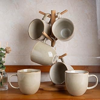 AmorArc 12oz Coffee Mugs, Ceramic Coffee Mugs set of 6 for Man, Woman, Dad, Mom, Modern Coffee Mugs with handle for Latte/Cappuccino/Milk/Cocoa. Dishwasher&Microwave Safe, Cappuccino