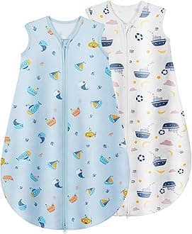 Baby Sleeping Bag 0.5 Tog 100% Cotton Lightweight and Breathable Summer Sleeping Bag for Baby Toddler 18-24 Months 2 Pack Blue Ship