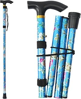 Folding Cane, 5-Level Adjustable Height Lightweight Portable Foldable Walking Canes with Wrist Strap and T Handle for Men Women Seniors