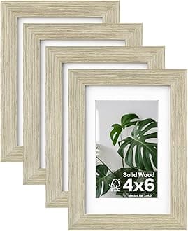 Egofine 4x6 Picture Frames Set of 4, Made of Solid Wood Covered by Plexiglass 3.5x5 with Mat or 4x6 without Mat, for Table Top Display and Wall Mounting Photo Frame Distressed Wood Grain