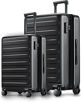 NINETYGO Carry on Luggage 22 X 14 X 9 Airline Approved, 20 Inch Luggage for 3-5 Days Travel, Double Spinner Wheels, 100% Hardshell PC, TSA Lock, 01-Black (Expandable), Set 2PCS (20-Inch/28-Inch