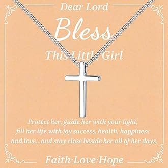 925 Sterling Silver Small Cross Necklace for Girls - Easter Basket Stuffers Mini Faith Cross Chain Necklaces for Kids Small Dainty Pendant Jewelry Gifts for Teenager, Easter First Communion Baptism Birthday