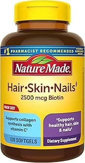 Hair Skin and Nails with Biotin 2500 mcg, Dietary Supplement For Healthy Hair Skin and Nails Support, 120 Softgels, 120 Day Supply