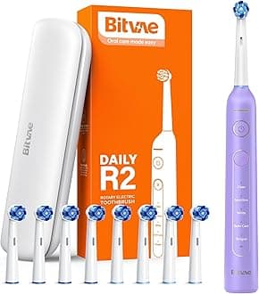 R2 Rotating Electric Toothbrush for Adults with 8 Brush Heads, 5 Modes Rechargeable Power Toothbrush with Pressure Sensor, Purple