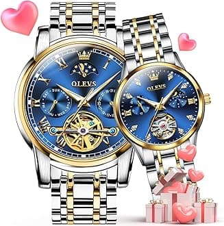 Couple Pair Watches Set Automatic Mechanical Self Winding Dress Matching Watch for His and Hers Valentines Day Gifts