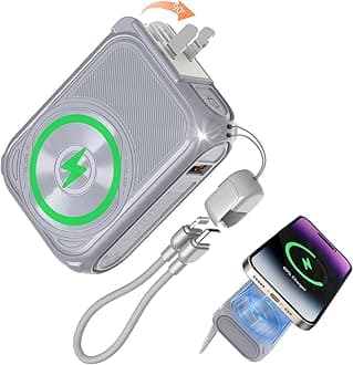 P05 Portable Charger, Magnetic Power Bank, Small Wireless PowerBank 10000mAh, Mini Battery Pack 22.5W Fast Charging with Foldable Wall Plug, Cable USB A and USB C for iPhone/Android/Samsung