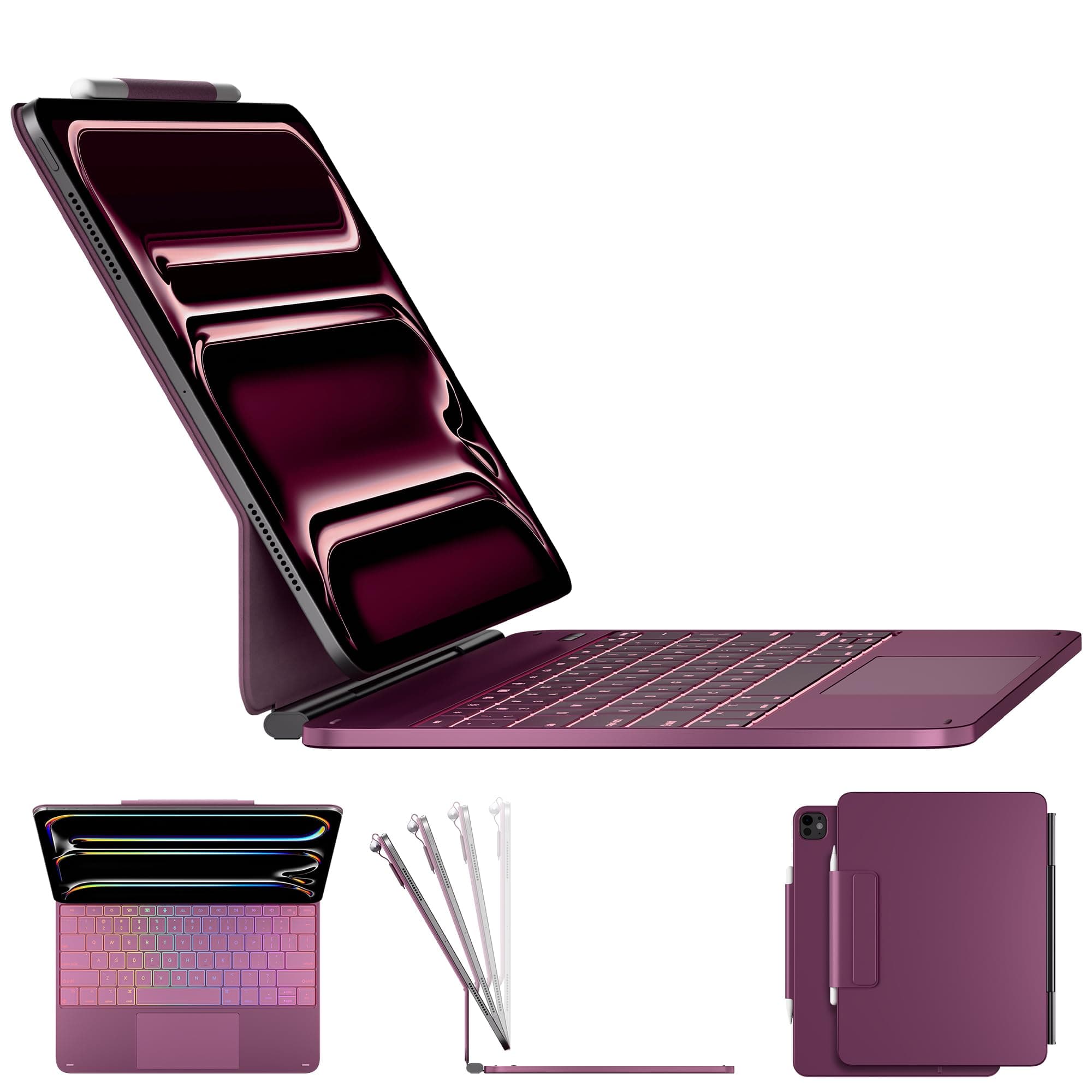 typecase Keyboard Case for iPad Pro 13-inch (M5 2025 / M4 2024), Magic Keyboard with 11 Colors Backlight, Keyboard Case with Pencil Holder, Multi-Touch Trackpad, Easy-Set Magnetic Stand, Raspberry