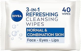 3in1 Refreshing Cleansing Wipes Normal Skin and Combination Skin (40 Sheets), Plant-Based Makeup Remover Face Wipes, Gentle Yet Effective Makeup Removal