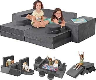 Kidirect Kids Play Couch, 11-Piece Modular Kids Couch for Playroom, Kids Sofa Couch, Versatile Toddler Couch, Durable Foam Couch for Kids, Space Grey