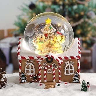 Vipush Christmas Snow Globe - Gingerbread Man Musical Snow Globe with Color Changing Led Lights, Christmas Decorations with Music Box Gifts for Girls Kids, Dog Decorations for Christmas & Birthday