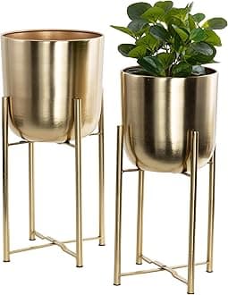 Deco 79 CosmoLiving by Cosmopolitan Metal Round Planter with Removable Stand, Set of 2 19", 22"H, Gold