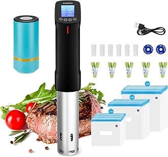 WIFI Sous Vide Cooker & 44PCS Electric Vacuum Sealer Sous Vide Kits Recipes on APP and 1000W Sous Vide Machine| Sous Vide Starter Kits with 30PCS Sous Vide Bags Electric Pump Clips