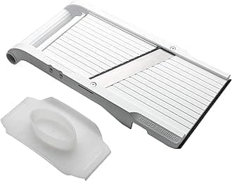 Benriner Japanese Jumbo Mandolin Vegetable Slicer 11.5cm, White: Stainless Steel Blade with Adjustable Thickness & Safety Guard, Handheld Mandolin Slicer for Thinly Slicing Fruit & Vegetables, BN-120W