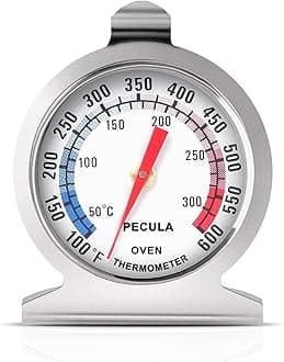 Stainless Steel Oven Thermometer 50-300°C/100-600°F, Analog Instant Read, Battery-Free Kitchen Cooking Thermometer, Hook & Stand Design Food Thermometer for Oven, Grill, Smoker, Fryer