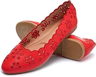 FRACORA Women's Ballet Flats Black PU Leather Dress Shoes Comfortable Round Toe Slip on Flats with Breathable Eyelets