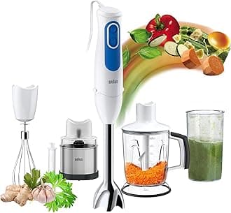 Hand Blender MultiQuick 3 700W with 600ml BPA-free Beaker, 1.25L Jar Blender/Chopper, Coffee & Spice Grinder, Whisk, Dual Speed, SplashControl & PowerBell Plus Technology MQ 3048 Hummus White
