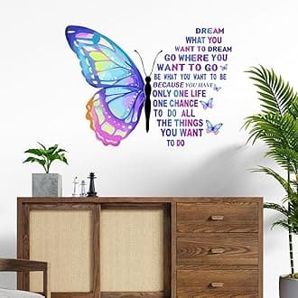 Decal O Decal Vinyl Blue Butterfly With Motivational Quotes ' Wall Stickers (Pack Of 1, Positive Quotesself-Adhesive, Wall, 900 Mm)