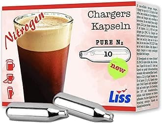 Liss Pure Nitrogen Cartridges for Nitro Cold Brew Coffee - N2 Cartridge 10-Pack – For Use with Nitro Cold Brew Coffee Dispenser - Nitro Chargers for NCB Coffee, Cocktails, Tea - 2 gram Cartridges