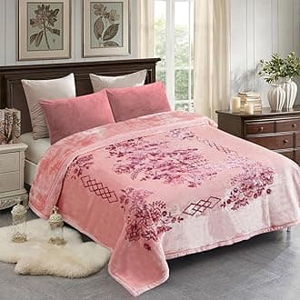 JML Korean Style Mink Blanket King Size, 87" x 94", 11 Pounds, Plush Raschel Fleece Heavy Blanket for Winter- Silky Soft, Thick, Warm, 2 Ply A&B Printed Embossed (Flowers Branches Pink)