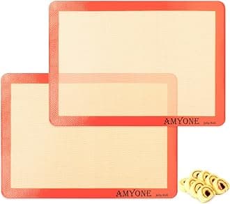 AMYONE Silicone Baking Mats for Jelly Roll Pan, Non-Stick Silicone Baking Sheet Liners for Cookies/Pastries/Lasagna/Jelly Rolls, Food Grade Silicone Mat for 15 x 10-inch Swiss Roll Pan, 2 PCS