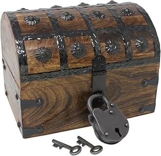 Nautical Cove Pirate Treasure Chest with Iron Lock and Skeleton Key - Storage and Decorative Box (Small 8 x 6 x 6)