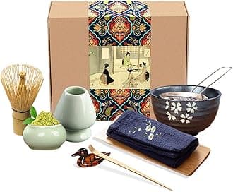 Artcome Japanese Matcha Tea Set, Matcha Whisk, Traditional Scoop, Matcha Bowl, Ceramic Whisk Holder, Matcha Caddy, Handmade Matcha Ceremony Kit for Traditional Japanese Tea Ceremony (9Pcs)