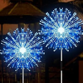 JJGooSolar Garden Lights Solar Firework Lights, 2 Pack 120 LEDs 2 Lighting Modes Solar Lights Outdoor Waterproof for Garden Patio Walkway Pathway Party Wedding Christmas Decorative - Blue