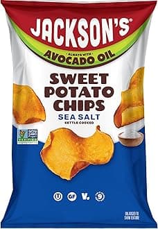 Jackson’s Sweet Potato Kettle Chips with Sea Salt made with Premium Avocado Oil (5 oz, Pack of 12) - Allergen-friendly, Gluten Free, Peanut Free, Vegan, Paleo Friendly - Shark Tank Product