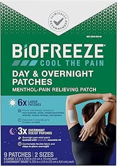 Day & Overnight Pain Relief Patches, Menthol Pain Patches for Arthritis & Muscle Pain Relief, Comfortable & Flexible Fabric Stays in Place, 9 Patches (6 Day, 3 Night)