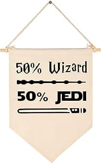 50% Wizard 50% Jedi-Canvas Hanging Pennant Banner Flag Wall Sign Decor Gift for Baby Kids Boy Nursery,Kids Room Playroom Decor-Star Quotes Wars Gift