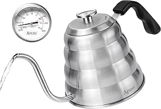 Gooseneck Kettle for Manual Drip Coffee & Tea 40oz Stainless Steel Pour Over Coffee Kettle with Thermometer Tea Kettle for Stovetop,1200ml,6 Cup,Silver,1Pack