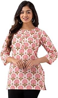 feranoid Women Cotton Printed Straight Short Kurti (White)