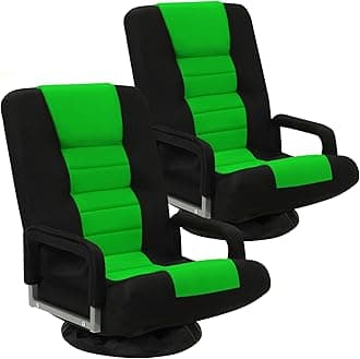 Swivel Floor Gaming Chair w/Armrests, 2 Pack Folding Video Reclining Sofa w/6 Adjustable Position, Padded Backrest & Cushion, Lazy Lounger Couch for E-Sports, Reading, Relaxing, Green