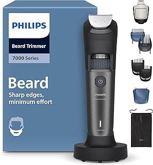 Philips Beard Trimmer 7000 Series - Self-Sharpening Metal Blades, 40 Lock-in Settings, BeardSense Technology, Hair Collector, 100% Waterproof, Charging Stand, Soft Pouch, Model BT7660/15