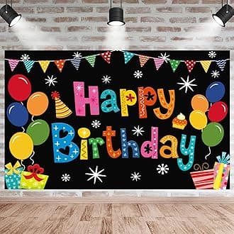 Happy Birthday Backdrop Banner Colorful Party Decor Large Yard Sign Background for Boys Girls Baby Shower Decorations Indoor Outdoor Photo Props Supplies 5x3ft