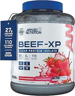 Applied Nutrition Clear Hydrolysed Beef Protein Isolate Powder, Fruit Juice Style, Dairy Free, Lactose Free, Zero Sugar, Low Fat, 1.8kg - 60 Servings (Strawberry & Raspberry)