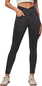IUGACrossover Jeggings for Women Tummy Control High Waisted Jeans for Women Pull on Skinny Stretchy Jeans with Pockets