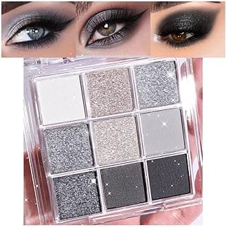 Black Silver Gray Smokey Eyeshadow Palette,Black and White and Sparkly Eye Shadow,Black Smokey Radiance Eyeshadow Palette,Long Lasting Waterproof Womens Eyeshadow Dark