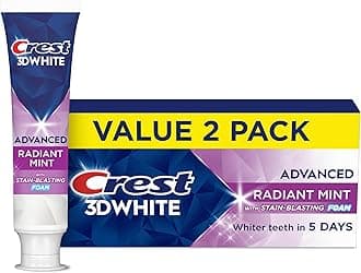 Crest 3D White Advanced Teeth Whitening Toothpaste, Radiant Mint, 3.3 oz, Pack of 2