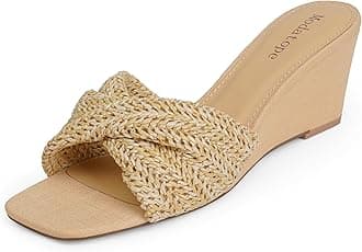 Modatope Wedge Sandals for Women Braided Wedge Heels Square Open Toe Raffia Dressy Womens Sandals