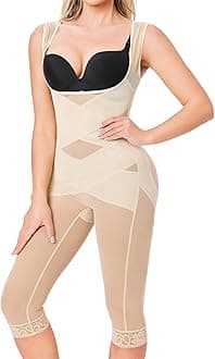 Bodysuit for Women Tummy Control Shapewear Faja Body Shaper Waist Trainer Open Bust Mid-Thigh Bodysuit