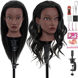 20" Mannequin Head Human Hair,100% Real Hair Mannequin Head,Cosmetology Mannequin Doll Head for Practice Braiding Hairstyling with Table Clamp&Braiding Set