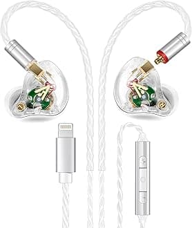 Vibes 202ML Wired Earbuds - HiFi in Ear Headphones for iPhone 5–14, Noise-Isolating Ear Buds w/ Mic - Clear Sound, Deep Bass, Comfort-Fit Earphones - MMCX–Lightning, Silver Plated Cord, Carrying Case