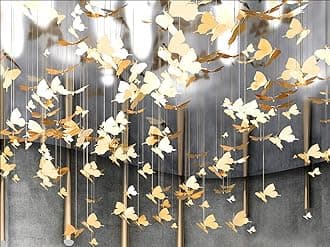 Laugh Cat Creative DIY Flying Bird Decorative Hanging Ornaments for Ceiling Light Kindergarten Shopping Mall Home Window Decoration (10, Gold Butterfly)