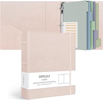 Ospelelf Vintage Hardcover 3 Ring 2 inch Leather Binder, Professional Binders Organizer Suitable for Letter Size Documents, Binder Dividers with Tabs, Rose Gold